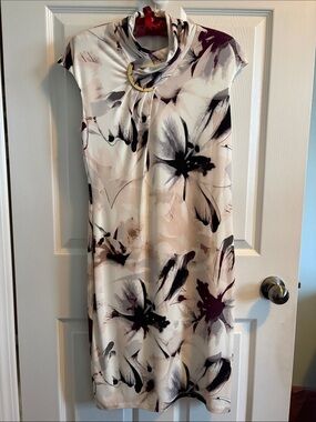 Calvin Klein Floral High Neck Sheath Dress Arc Hardware Size Small